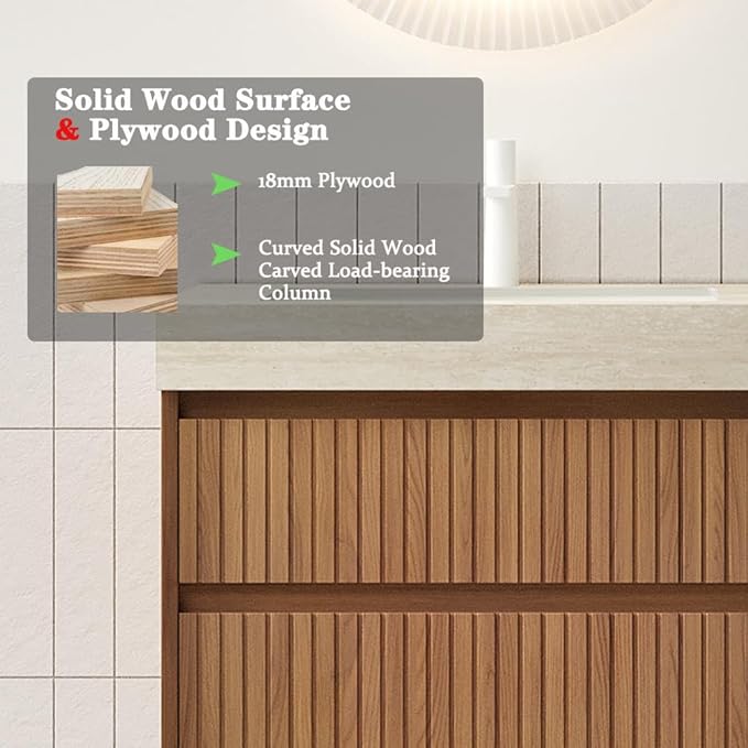 36" Bathroom Vanity with Sink, Modern Bathroom Floating Vanity with Travertine-Pattern Sintered Stone Top & Ceramic Undermount Basin, Pre-Assembled W/2 Drawers, Espresso