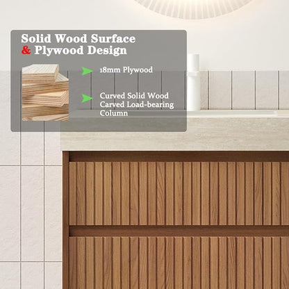 36" Bathroom Vanity with Sink, Modern Bathroom Floating Vanity with Travertine-Pattern Sintered Stone Top & Ceramic Undermount Basin, Pre-Assembled W/2 Drawers, Espresso