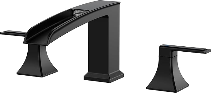 FORIOUS Roman Bathtub Faucet 3 Hole Deck Mount with 2 Handle Matte Black | Tub Faucet for 3-Hole Set, 6-12" Centered Distance, Widespread Garden Bath Tub, Waterfall Spout, High Flow, Brass