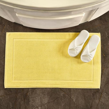 Hawmam Linen Yellow Bath Mats, 21 x 34 inches, Pack of 2-100% Ring Spun Cotton,[Not a Bathroom Rug] Banded Design, Highly Absorbent, Machine Washable for Bathroom Floor Towel