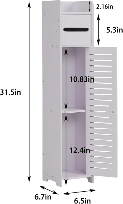 VECELO Storage Cabinet for Small Spaces,Bathroom Cabinet with Toilet Paper Scroll, Short Corner Cabinet with Farmhouse Style Door for Bathroom Space,White