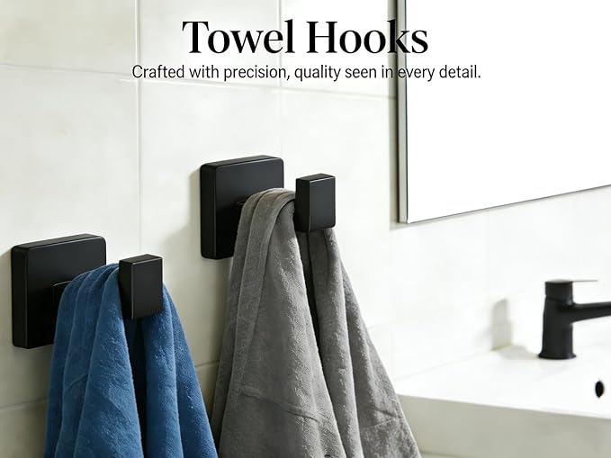 6-Pieces Bathroom Hardware Set Matte Black Bathroom Accessories Set SUS304 Towel Bar Set Includes Towel Bar 24&16 Inch+Towel Holder+Toilet Paper Holder+2 Towel Hooks (6, Matte Black, 24 Inch)
