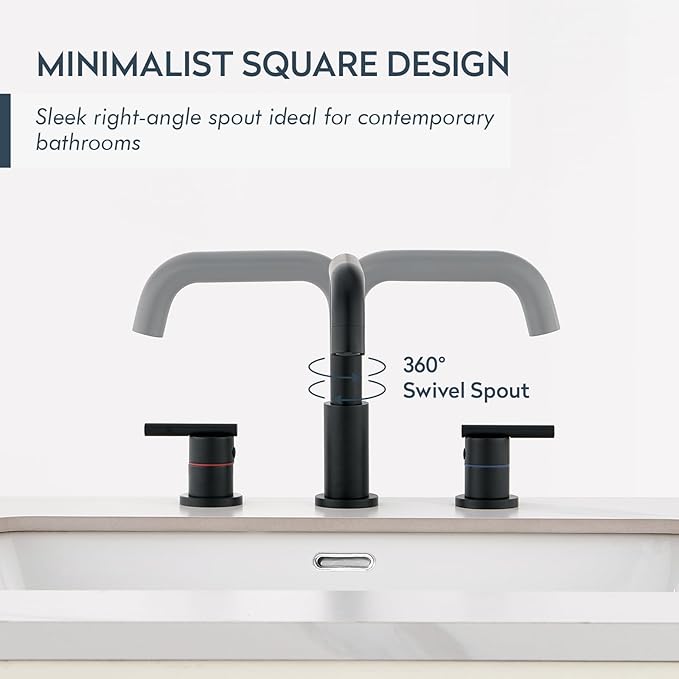 Black Bathroom Faucet 3 Hole, Widespread 8-Inch Bathroom Sink Vanity Utility Sink Faucet for with Full-Metal Pop-Up Drain, Matte Black