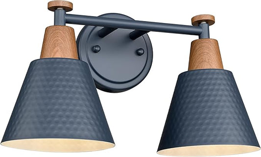 FEMILA 2 Light Bathroom Vanity Light, 15" Modern Bathroom Lighting Fixtures Over Mirror, with Woodgrain Finsih, 4FG59B-2W Blue-NW