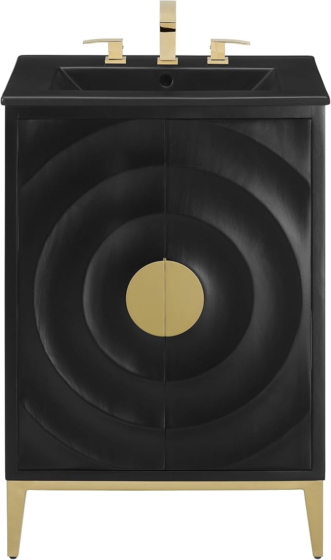 Modway Beau 24 Inch Wood Bathroom Vanity Cabinet in Black Black