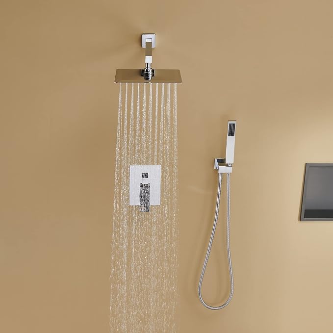 Shower System 10 Inches Rain Shower Combo Set Chrome Wall Mount Faucet Bathroom Faucets with Rainfall Shower Head and Hand Shower