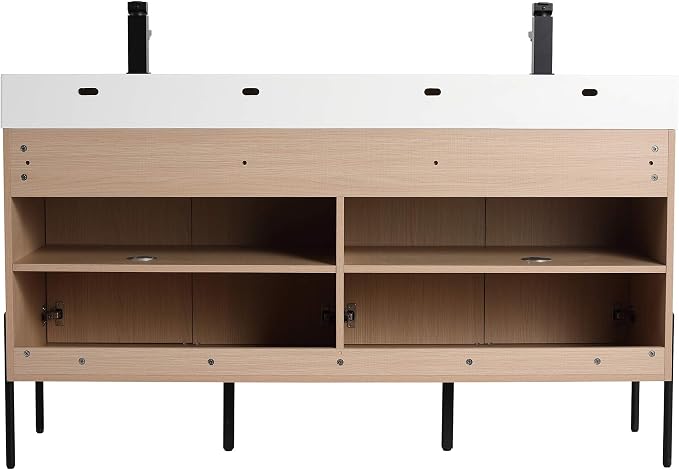 Crownpoint 60 Inch Bathroom Vanity with Sink, White Double Sink, White Oak Finish, Full Assembly Required, Elegant Bathroom Vanities for Modern Homes