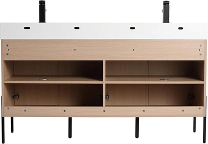 Crownpoint 60 Inch Bathroom Vanity with Sink, White Double Sink, White Oak Finish, Full Assembly Required, Elegant Bathroom Vanities for Modern Homes