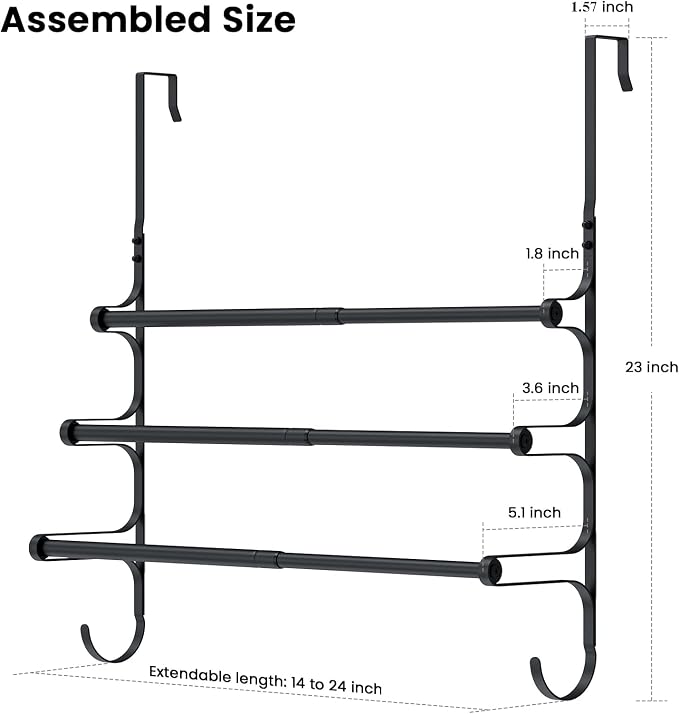 CANYAVE Over The Door Towel Rack, Over Door Towel Rack for Bathroom Door, Triple Towel Storage Holder with Hooks (Matte Black)
