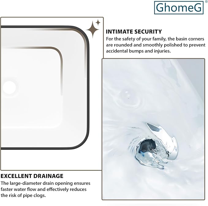 Bathroom Vessel Sink Ceramic Art Basin Above Counter White and Black | 19"x15" Rectangular Bathroom Sink Porcelain Vessel Vanity Sink
