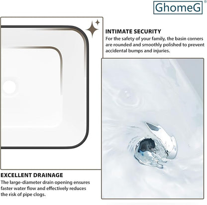 Bathroom Vessel Sink Ceramic Art Basin Above Counter White and Black | 19"x15" Rectangular Bathroom Sink Porcelain Vessel Vanity Sink