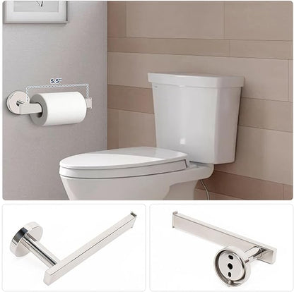 NearMoon 5 Pieces Bathroom Hardware Set 304 Stainless Steel, Square Towel Rack Kit - 24" Towel Rod + Towel Ring + Toilet Paper Holder + 2 Robe Hooks, Wall Mounted Bath Accessories (Chrome Finish)