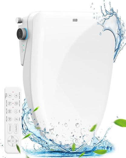 iliD Bidet Seat, Toilet Seat, Electric Elongated Ecoseat with Four Cleaning Modes, Adjustable Angle and Pressure, Remote Control, Slow Close Lid, Easy Installation, 2 Year Warranty
