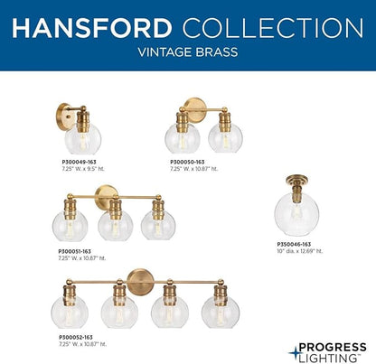 Hansford Collection 2-Light Clear Glass Farmhouse Bath Vanity Light Vintage Brass