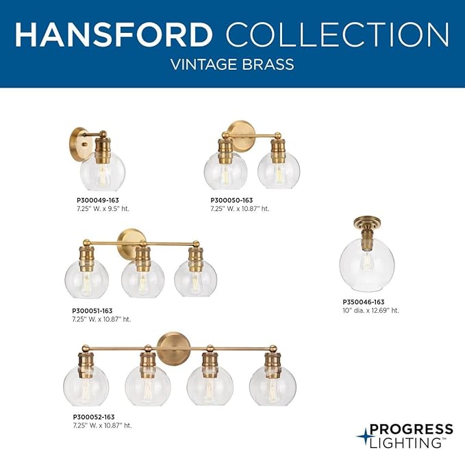 Progress Lighting P300049-163 Hansford Bath & Vanity, Vintage Brass