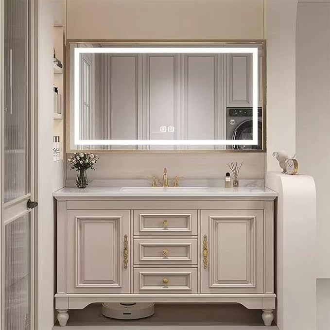 American Minimalist Bathroom Vanity with Sink Mirror 36-92IN, Premium Solid Wood Vanity with LED Lighting& Defogging