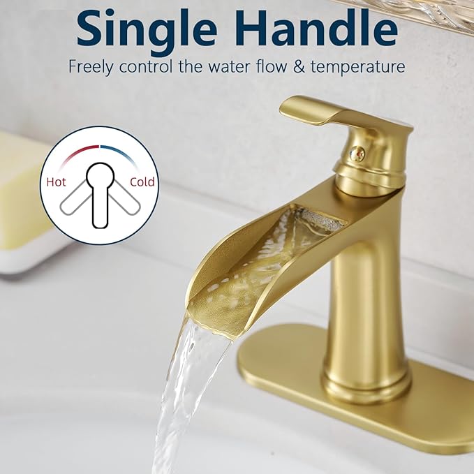Brushed Gold Single-Handle Waterfall Bathroom Faucet with Pop-Up Drain