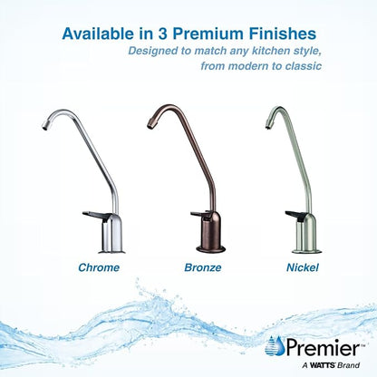 Watts Premier Standard Non-Air Gap Auxiliary Faucet with 1/4" Supply Tubing Connection for RO Reverse Osmosis Water Filtration Systems, Touch N'Flow Spring Loaded Handle, Brushed Nickel
