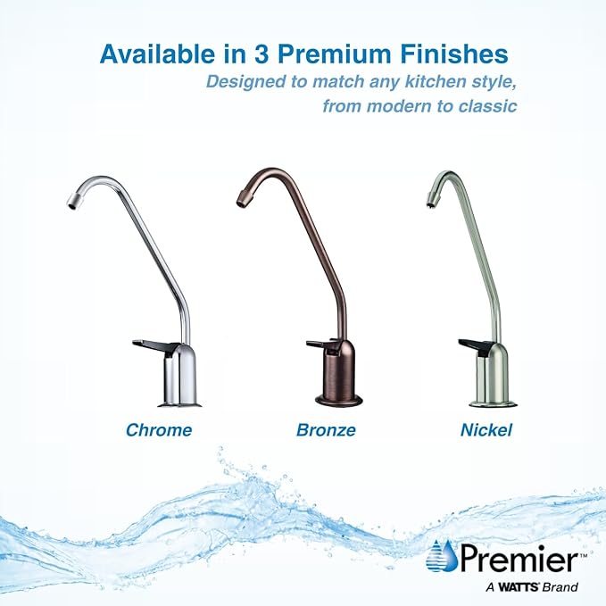 Watts Premier Standard Air Gap Auxiliary Faucet with 1/4" Supply Tubing Connection for RO Reverse Osmosis Water Filtration Systems, Touch N'Flow Spring Loaded Handle, Chrome