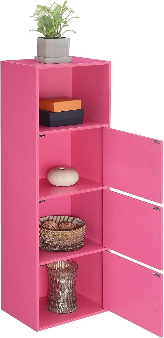 Xtra Storage Three-Door Cabinet with Shelf in Pink Wood Finish
