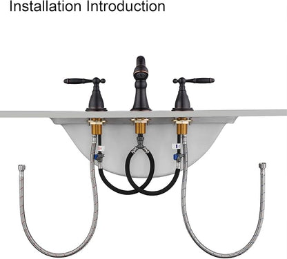RKF Bathroom Faucets for Sink 3 Oil Rubber Bronze Hole 8 inch Widespread Bathroom Sink Faucet with Drain Double Lever Handle Faucet Bathroom Vanity Faucet Basin Mixer Tap WF013-ORB