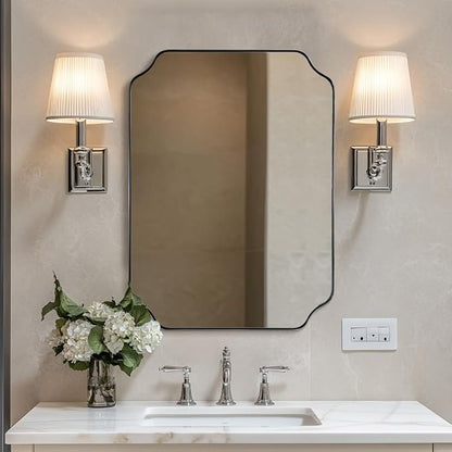 22"x30" Chrome Scalloped Mirrors for Bathroom Sink | Rust-Proof Stainless Steel Frame, Unique Notched Corners, Anti-Corrosion HD Glass, Modern Bathroom Remodel Essential