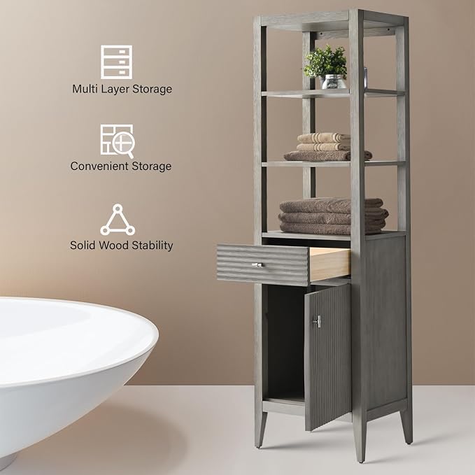 Vanity Art Vanity with Storage Cabinet & Shelves, Free-Standing Vanity with Soft-Closing Doors, Driftwood Gray, Golden Brushed Handware VA91-LC-DG-GB