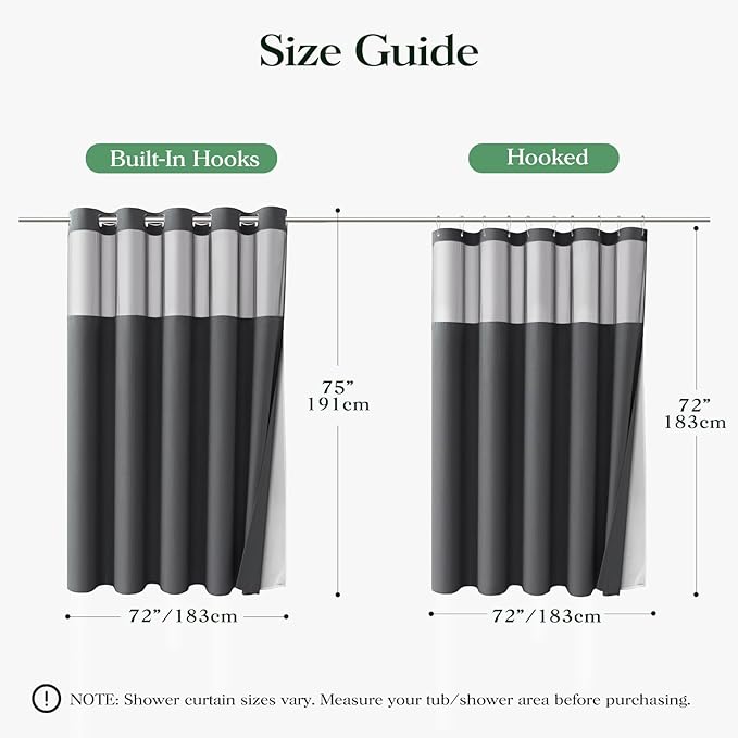 Charcoal Grey Hook Free Waffle Shower Curtain & Snap Liner,72x75 | Less Time to install, 3 in 1 Fabric Shower Curtain and Liner Set with Magnets, Mesh Top Window, Shower Curtains for Bathroom