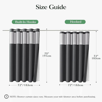 Charcoal Grey Hook Free Waffle Shower Curtain & Snap Liner,72x75 | Less Time to install, 3 in 1 Fabric Shower Curtain and Liner Set with Magnets, Mesh Top Window, Shower Curtains for Bathroom