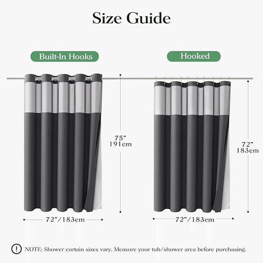 Charcoal Grey Hook Free Waffle Shower Curtain & Snap Liner,72x75 | Less Time to install, 3 in 1 Fabric Shower Curtain and Liner Set with Magnets, Mesh Top Window, Shower Curtains for Bathroom