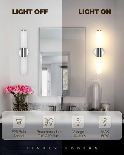 2-Light Bathroom Vanity Lighting Fixture, Brushed Nickel Wall Sconce with Opal White Glass, E26 Stocket Indoor Wall Lamp, Modern Mirror Light