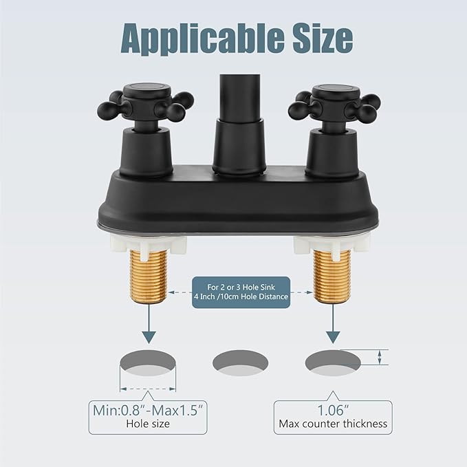 Aolemi 4 Inch Centerset Bathroom Sink Faucet Vintage 2 Cross Handle RV Mixer Tap Basin Vanity Lavatory Utility for Sink 3 Hole Include Hoses Pop Up Drain Faucet Handle Without Label Matte Black
