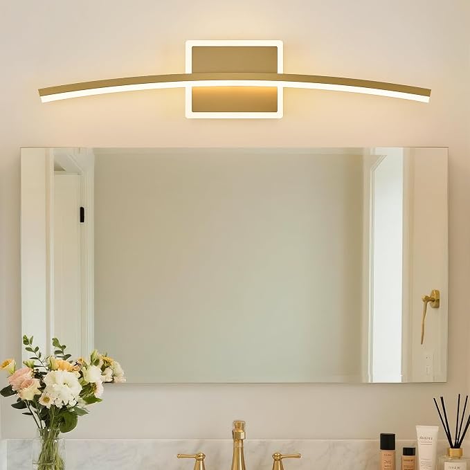 Benkut Modern LED Wall Sconce Gold Light Fixtures Over Mirror Modern Bath Wall Lighting for Bathroom, Dimmable Vanity Light for Bathroom(5CCT 23.6Inch)