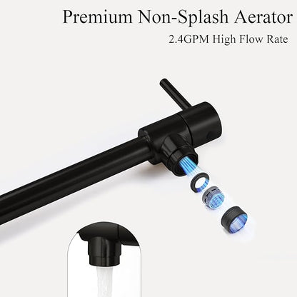 Pot Filler Faucets with Brass Wall Mount Double Joint Swing Arms for Kitchen, Sink, Stove and Bar - Leak Free Designs with High-Flow Aerators - Retractable & Folding for Space Saving - Matte Black