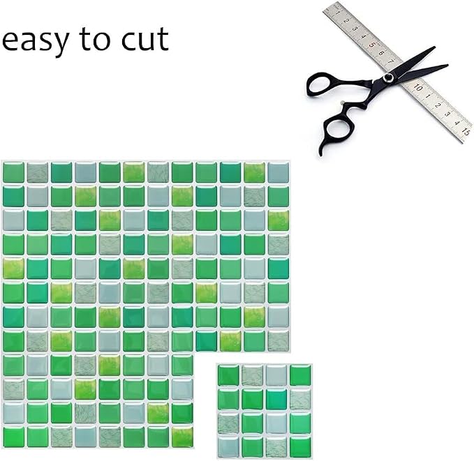 3D Mosaic Tile Sticker Removable Wallpaper Tile Red, 3D Self Adhesive Wall Tiles Bathroom Wall Tiles for Kitchen Backsplash Green,PVC Square Decorative Vinyl Decals,4 Sheets