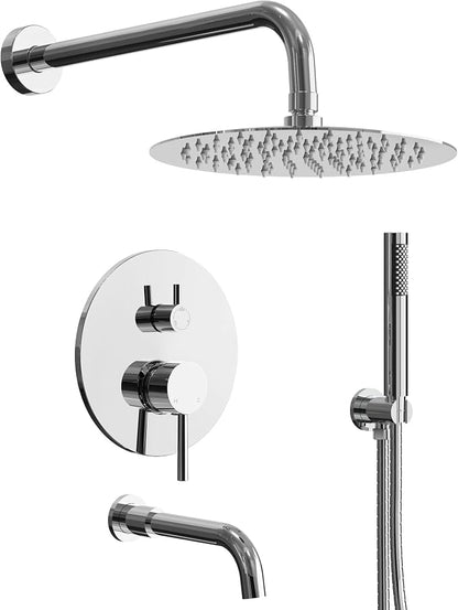 10" High-Pressure Rainfall Shower System with Handheld Spray, Wall Mount Bathroom Shower Faucet Set with Tub Spout (Chrome)