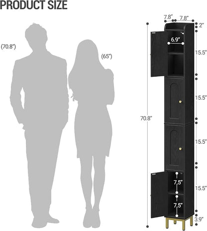 Hzuaneri 4-Tier Narrow Tall Storage Cabinet | Slim Bathroom Storage Cabinet with 4 Adjustable Feet and Shelves, for Living Room, Laundry Room, Black, 7.9"Dx7.9"Wx70.9"H