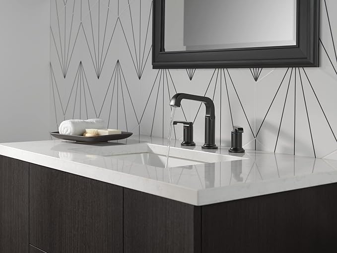 Delta Faucet Tetra Matte Black Widespread Bathroom Faucet 3 Hole, Black Bathroom Faucet for Bathroom Sink, Bathroom Sink Faucet, Diamond Seal Technology, Metal Drain Assembly, Matte Black 35589-BL-DST