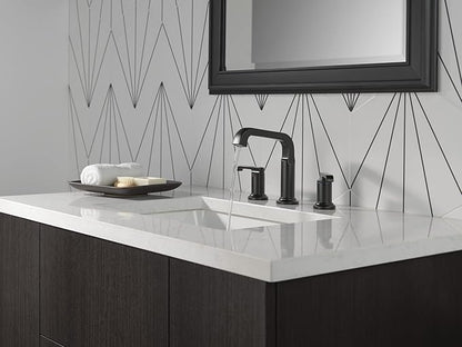 Delta Faucet Tetra Matte Black Widespread Bathroom Faucet 3 Hole, Black Bathroom Faucet for Bathroom Sink, Bathroom Sink Faucet, Diamond Seal Technology, Metal Drain Assembly, Matte Black 35589-BL-DST