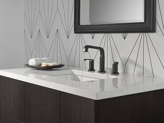 Delta Faucet Tetra Matte Black Widespread Bathroom Faucet 3 Hole, Black Bathroom Faucet for Bathroom Sink, Bathroom Sink Faucet, Diamond Seal Technology, Metal Drain Assembly, Matte Black 35589-BL-DST