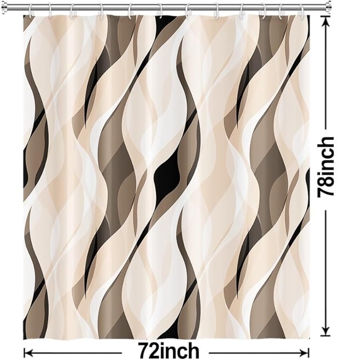 Cream Shower Curtain, Modern Abstract Cream and Grey Striped Shower Curtain Set for Bathroom Waterproof Polyester Shower Curtain with Hooks, 72x78 Inch