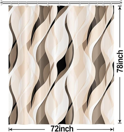 Cream Shower Curtain, Modern Abstract Cream and Grey Striped Shower Curtain Set for Bathroom Waterproof Polyester Shower Curtain with Hooks, 72x78 Inch