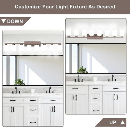 IZORRO Modern Bathroom Light Fixtures, 8 Light Oil-Rubbed Bronze Vanity Lights, Bathroom Lighting Fixtures Over Mirror with White Glass for Living Room Cabinet Bedroom