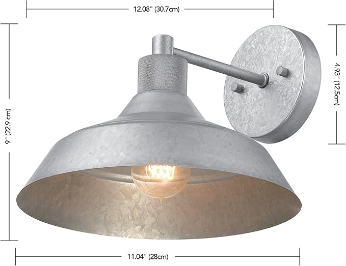 GLOBE Electric 44840 Sutton Outdoor/Indoor Wall Sconce, Galvanized Metal, Textured Socket Detail, Bulb Not Included