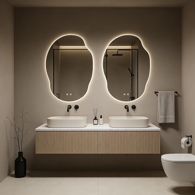 LED Bathroom Mirror with Lights, Asymmetrical Irregular Backlit Vanity Mirror, 35" H x25 W, Anti-Fog, Dimmable 3 Color Temp, Memory, Hardwired Mount, Horizontal/Vertical
