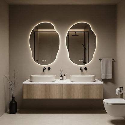 LED Bathroom Mirror with Lights, Asymmetrical Irregular Backlit Vanity Mirror, 35" H x25 W, Anti-Fog, Dimmable 3 Color Temp, Memory, Hardwired Mount, Horizontal/Vertical