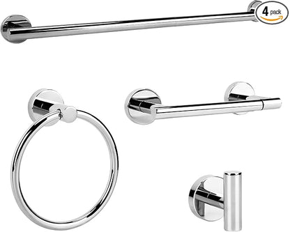 Polished Chrome Bathroom Hardware Accessories Set 4 Pieces,Towel Bar Set Stainless Steel Wall Mounted, Includes 24 in Towel Holder Set, Toilet Paper Holder Bathroom Towel Rack Set Silver