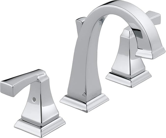 Delta Dryden Chrome Bathroom Faucet 3 Hole, 8 Inch Widespread Bathroom Sink Faucet for Vanity, Metal Push-Pop Drain Assembly, Chrome 3551-MPU-DST