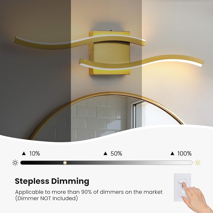 Gold LED Bathroom Vanity Lights: 23.6 Inch 16W Bathroom Lighting Fixtures Over Mirror 5CCT Dimmable 2700-5000K Vanity Lights Modern Bath Sconces Wall Light for Mirror Cabinets Bedroom Living Room