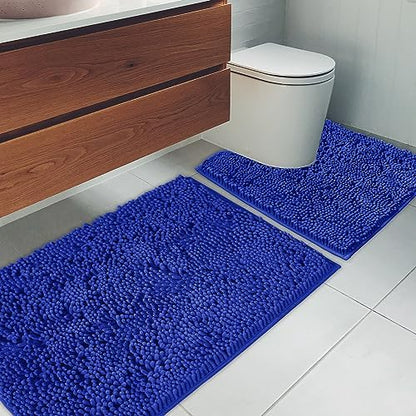 Bathroom Rugs Chenille Bath mat 2 Piece Set, Super Absorbent, Strong PVC Non Slip Backing, Bath mats for Bathroom, Plush Shaggy, Thick, Machine Washable, Bathtub, Toilet.(Royal Blue)